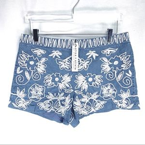 Alice+Olivia Marisa Embroidered Chambray Shorts